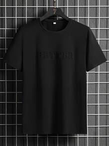 Manfinity Homme Áo thun nam vừa vặn cổ tròn tay ngắn khẩu hiệu Tee chữ đồ họa thường ngày mùa hè Polyester - màu đen - Xem 1