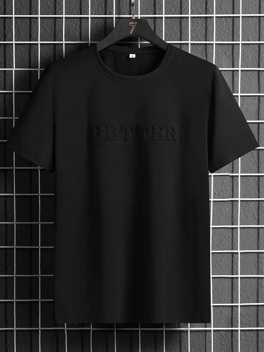 Manfinity Homme Áo thun nam vừa vặn cổ tròn tay ngắn khẩu hiệu Tee chữ đồ họa thường ngày mùa hè Polyester - màu đen - Xem 1