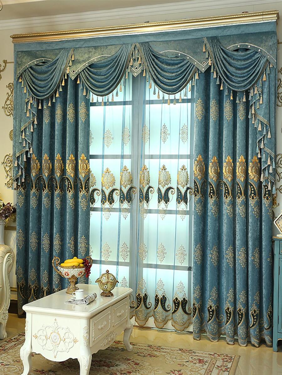 Rèm cửa thêu đơn tấm thêu Damask - Nhiều màu - Xem 1
