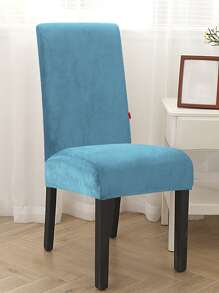 1pc Solid Silver Fox Velvet Stretch Breathable Chair Cover, Soft & Comfy Removable Washable Universal Chair Slipcover - Blue - View 1