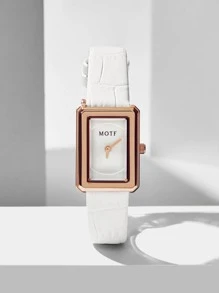 MOTF PREMIUM WATER RESISTANT SQUARE DIAL QUARTZ WATCH - White - View 12