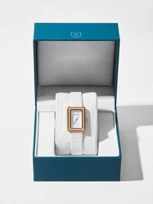 MOTF PREMIUM WATER RESISTANT SQUARE DIAL QUARTZ WATCH - White - View 2