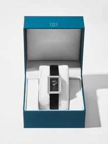 MOTF PREMIUM WATER RESISTANT SQUARE DIAL QUARTZ WATCH - Black - View 2