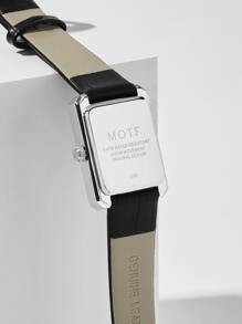 MOTF PREMIUM WATER RESISTANT SQUARE DIAL QUARTZ WATCH - Black - View 4