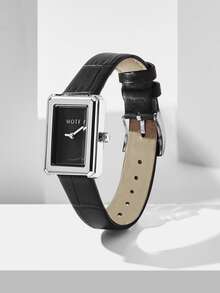 MOTF PREMIUM WATER RESISTANT SQUARE DIAL QUARTZ WATCH - Black - View 5