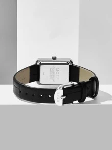 MOTF PREMIUM WATER RESISTANT SQUARE DIAL QUARTZ WATCH - Black - View 6