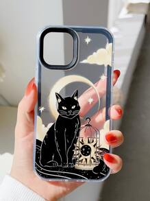 Cartoon Cat Print Clear Phone Case - Multicolor - View 1