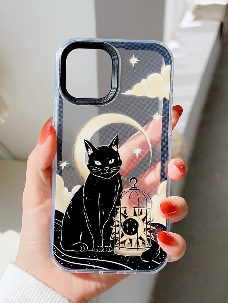 Cartoon Cat Print Clear Phone Case