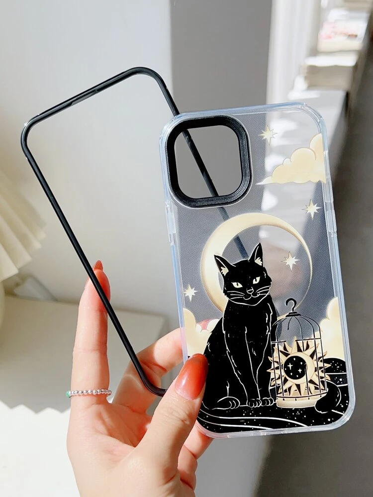 Cartoon Cat Print Clear Phone Case
