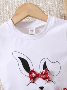 Toddler Girls Rabbit Print Bow Front Tee & Floral Print Shorts - Multicolor - View 3