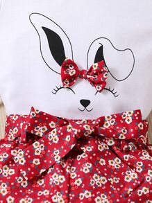 Toddler Girls Rabbit Print Bow Front Tee & Floral Print Shorts - Multicolor - View 6