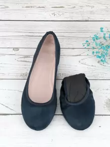 Minimalist Faux Suede Ballet Flats - Navy Blue - View 1