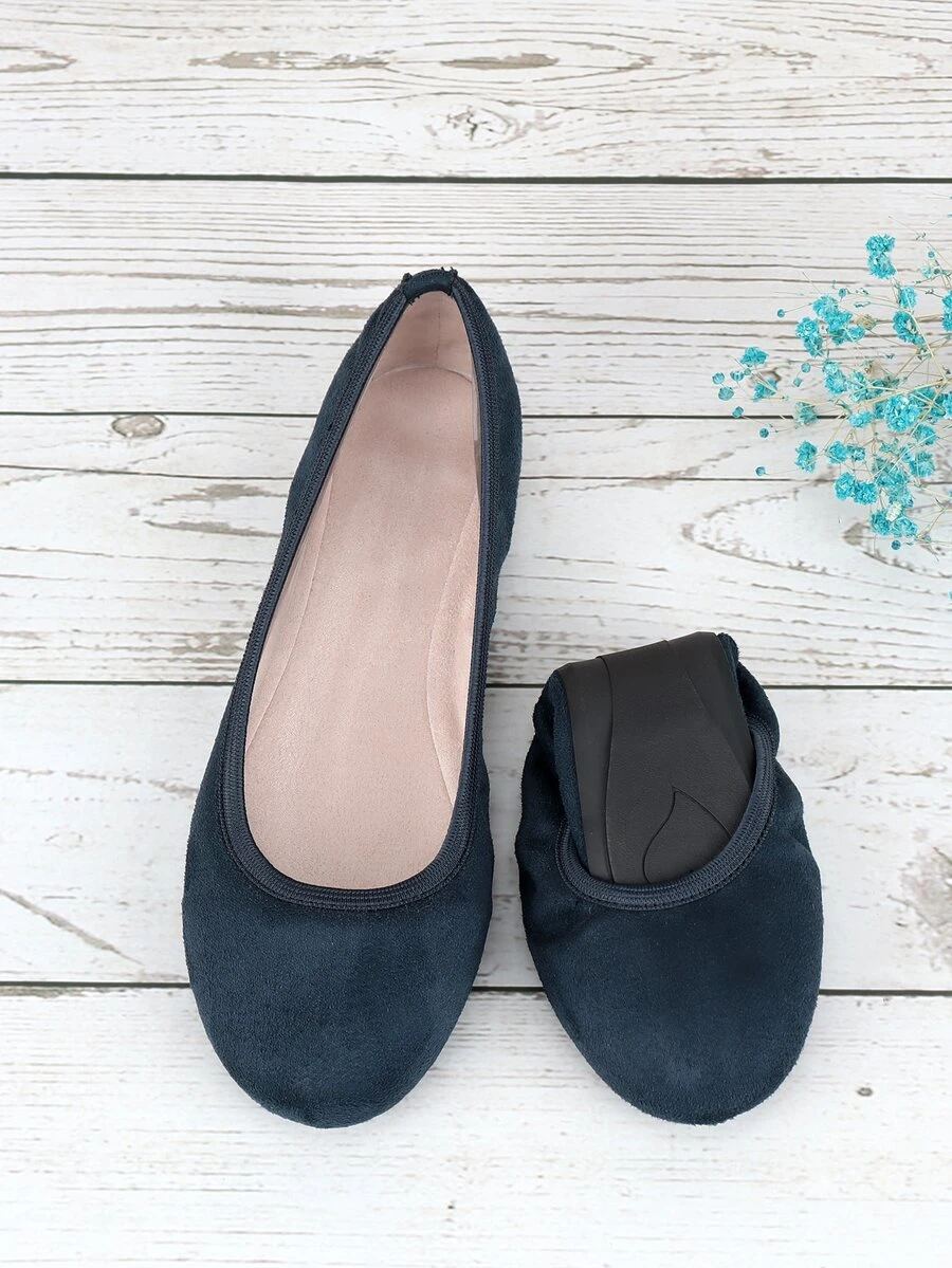Minimalist Faux Suede Ballet Flats - Navy Blue - View 1