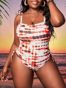 Traje de baño de una pieza con cordón ajustable en efecto tie-dye, para el verano y las vacaciones en la playa - Multicolor - Ver 1