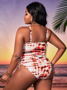 Traje de baño de una pieza con cordón ajustable en efecto tie-dye, para el verano y las vacaciones en la playa - Multicolor - Ver 2
