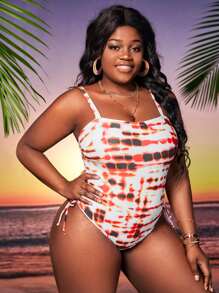 Traje de baño de una pieza con cordón ajustable en efecto tie-dye, para el verano y las vacaciones en la playa - Multicolor - Ver 3