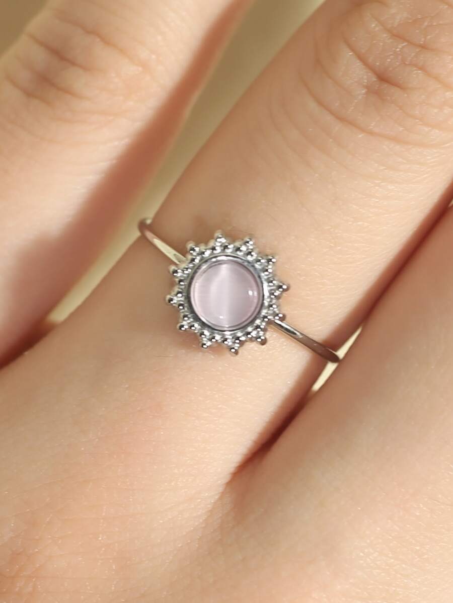 圓形裝飾開口戒指 - 銀色 - 查看 1