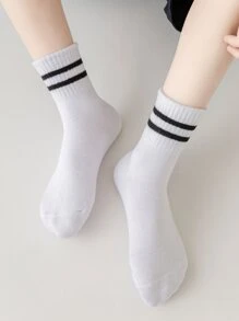 3 双灰色、黑色、白色运动篮球中筒袜（带 2 条条纹） - 彩色 - 查看 4