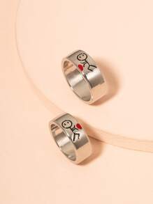 2 piezas Anillo con estampado de figura de dibujos animados - Plateado - Ver 2