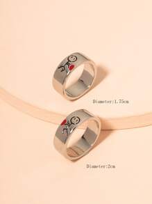 2 piezas Anillo con estampado de figura de dibujos animados - Plateado - Ver 3
