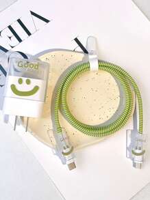 5入組微笑圖案數據線保護頭和充電頭套套裝 - 綠色 - 查看 2