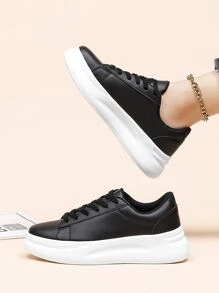 Lace-up Front Skate Shoes - Black - View 1