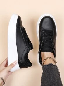 Lace-up Front Skate Shoes - Black - View 2