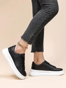 Lace-up Front Skate Shoes - Black - View 3