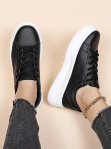 Lace-up Front Skate Shoes - Black - View 5