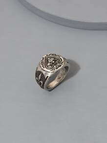 Fashionable And Popular Men Heart & Skull Decor Ring Alloy For Jewelry Gift And For A Stylish Look Valentines,Mom,Mother,Mother's Day,Gift - Antique Silver - View 1