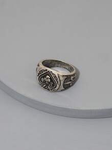 Fashionable And Popular Men Heart & Skull Decor Ring Alloy For Jewelry Gift And For A Stylish Look Valentines,Mom,Mother,Mother's Day,Gift - Antique Silver - View 2