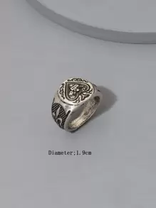 Fashionable And Popular Men Heart & Skull Decor Ring Alloy For Jewelry Gift And For A Stylish Look Valentines,Mom,Mother,Mother's Day,Gift - Antique Silver - View 3