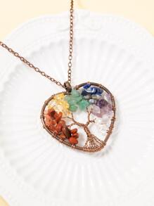 Natural Crystal Tree Pendant Necklace - Multicolor - View 2