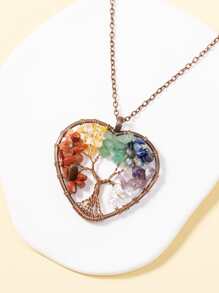 Natural Crystal Tree Pendant Necklace - Multicolor - View 4