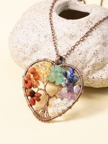 Natural Crystal Tree Pendant Necklace - Multicolor - View 5