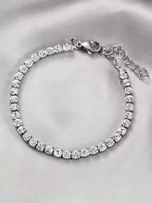1pc Minimalist And Delicate Style 4MM 3.5MM 2.5MM 2MM Cubic Zirconia Tennis Chain, Stainless Steel Silver-Plated Low Allergy Women Summer Bracelet, Suitable For Jewelry Gift - Silver - View 1