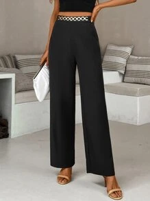 Chiquease Chain Detail Wide Leg Trousers - Black - View 3