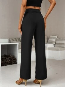 Chiquease Chain Detail Wide Leg Trousers - Black - View 2