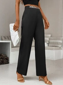 Chiquease Chain Detail Wide Leg Trousers - Black - View 5