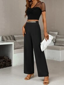Chiquease Chain Detail Wide Leg Trousers - Black - View 6