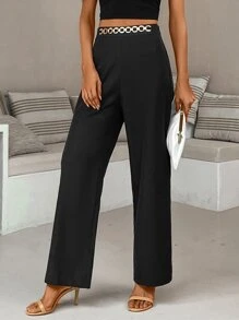 Chiquease Chain Detail Wide Leg Trousers - Black - View 1