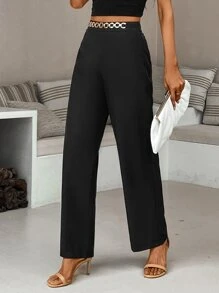 Chiquease Chain Detail Wide Leg Trousers - Black - View 4