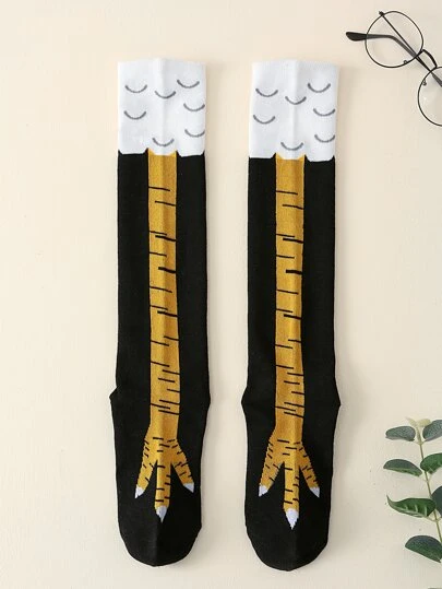 1pair Men Best Socks Funny Cartoon Pattern Over The Calf Socks, For Gym, Cozy