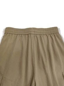 Chillumni Men Flap Pocket Side Drawstring Waist Cargo Trousers - Khaki - View 6