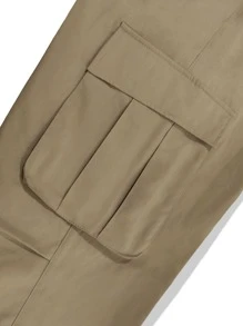 Chillumni Men Flap Pocket Side Drawstring Waist Cargo Trousers - Khaki - View 7
