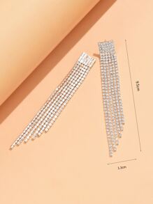 Rhinestone Tassel Drop Earrings - Silver - View 4