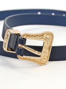 Cinturón voluta grabado con hebilla geométrica - Azul Marino - Ver 4