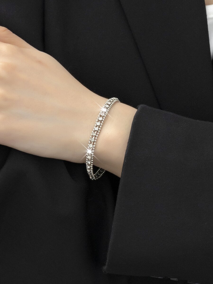 Rhinestone Decor Bracelet - Silver - View 1
