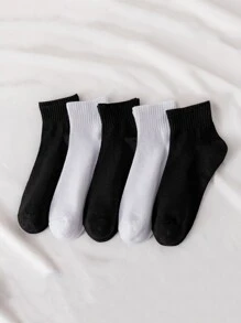 Hombres 5 pares Calcetines de tripulación unicolor - Blanco y Negro - Ver 1