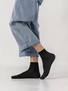 Hombres 5 pares Calcetines de tripulación unicolor - Blanco y Negro - Ver 2